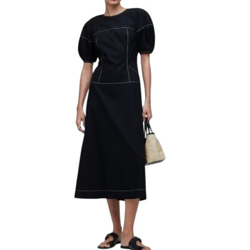 Madewell Black Midi Dress with Contrast Stitching